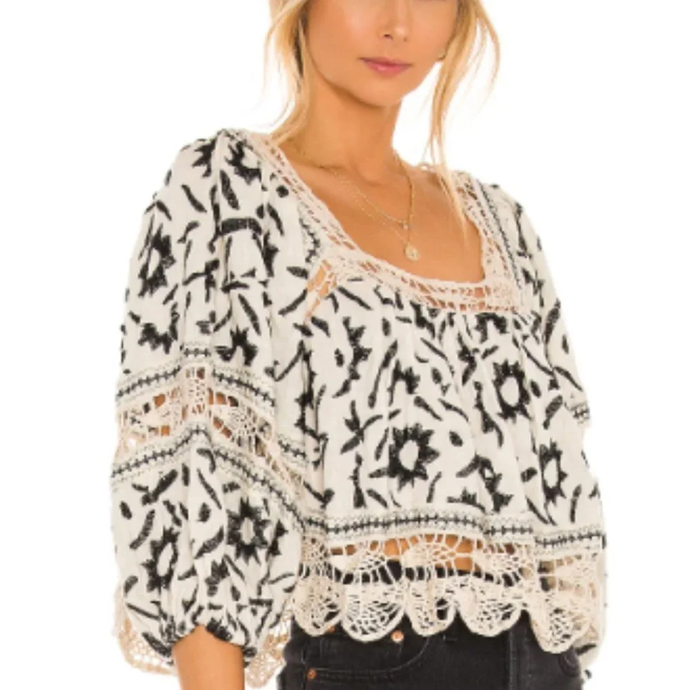Free People Soleil Embroidered Top-Ivory - Picture 3 of 3